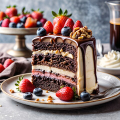 Wall Mural - cake is delicious and with chocolate, strawberries, blackberries, blueberries it's even better.