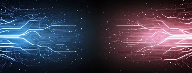 Wall Mural - colorful glowing waves and circuit board elements create a digital flow, showcasing a futuristic tec