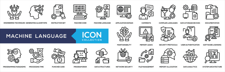 Machine Language Line Icon Collection