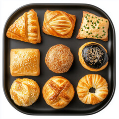 Wall Mural - Serving Tray of Assandted Pastries, Serving Tray, top view, isolated on white, food setting