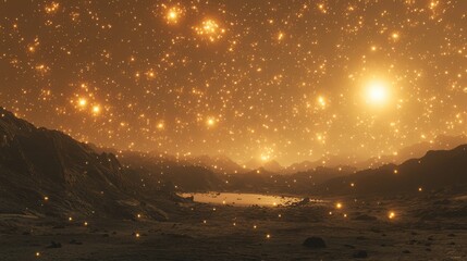Wall Mural - ethereal cosmic landscape with stars and celestial glow