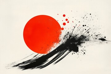 Wall Mural - A minimalist illustration of a single red dot in the center of a white canvas, symbolizing focus and simplicity