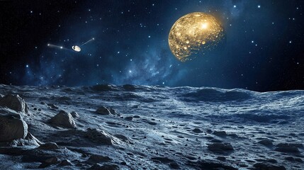 Wall Mural - cosmic landscape with celestial bodies and starry sky