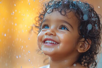 joyful child playing in water during a sunny day, capturing youthful innocence and happiness