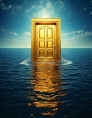 Wall Mural - door floating in the ocean, leading to another dimension- 