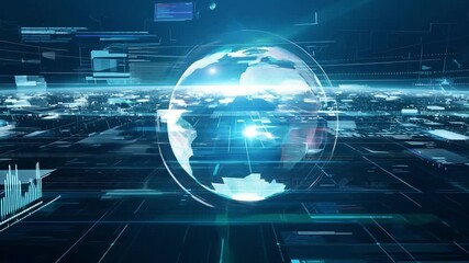 Wall Mural - global network transforming with rotating earth and data flow
