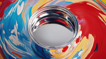 Canvas Print - Metallic Container Above Swirling Colorful Paint