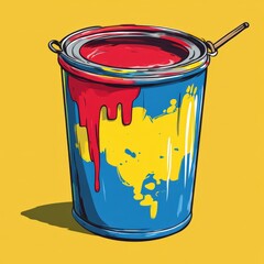 Canvas Print - A Paint Can With Red And Yellow Paint Spills