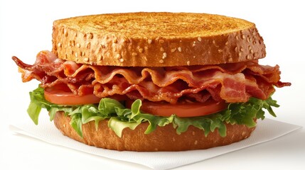 Wall Mural - Crispy bacon, lettuce, and tomato sandwich on toasted whole wheat bread. Close up shot showing delicious details