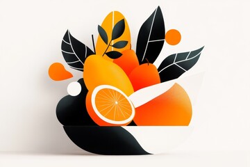 Wall Mural - A minimalist illustration of a single overflowing basket filled with fruits, drawn in bold, clean lines against a white background