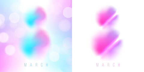 Aufkleber - March 8. Set of festive templates for International Women's Day holiday. Soft blurred gradients and bokeh lights. Vector illustration.