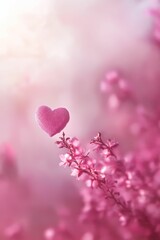 Wall Mural - Pink heart floating above pink flowering plant.