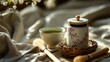 © Let it be - Matcha Tea Set with Whisk and Decorated Jar, Soft Natural Light, Still Life