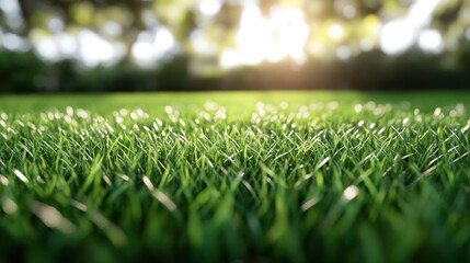 Poster - Lush green grass, sunlit park, background blurred, nature scene