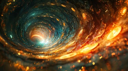 Leinwandbilder - A mesmerizing cosmic vortex draws the viewer in with swirling colors and glowing orbs, suggesting motion through a galaxy filled with energy and mysteries beyond our understanding.