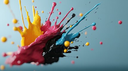 Wall Mural - CMYK paint explosion, vibrant color splash, dynamic fluid motion, abstract art background
