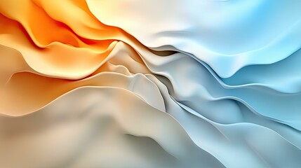 Wall Mural - Abstract 3D Render of Flowing Fabric in Warm Orange and Cool Blue Hues