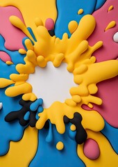 Wall Mural - Abstract Colorful 3D Render of Intertwined Paint Splashes with Central White Space