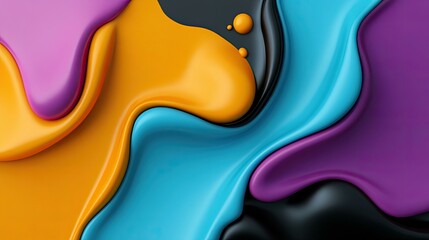 Wall Mural - Abstract Swirling Liquid Paint Texture in Vibrant Orange, Purple, Blue and Black Colors with Small Spheres.
