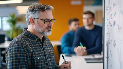 Innovative developers brainstorming in a vibrant, modern tech office setting.