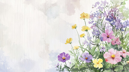 Wall Mural - beautiful watercolor illustration of spring flowers in various colors, showcasing vibrant blooms and soft background