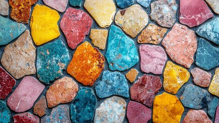 Wall Mural - A collection of colorful terrazzo pieces forms a stunning blend of pastel hues, showcasing an artistic arrangement that celebrates texture and color. This colorful mosaic invites creativity