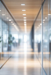Wall Mural - Abstract blurred office interior room. blurry working space with defocused effect clean modern and elegant interior design of a hospital or business office hallway with bright luminous lighting  