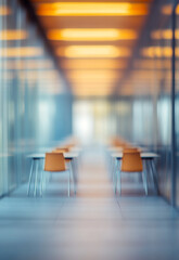 Wall Mural - Abstract blurred office interior room. blurry working space with defocused effect clean modern and elegant interior design of a hospital or business office hallway with bright luminous lighting  