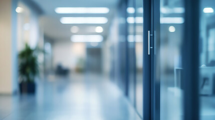 Wall Mural - Bright, modern hallway with large windows and shiny floor modern bright office hallway with large windows and shiny floor.

