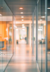 Wall Mural - Blurred office interior background with a blurry modern white and glass business space corridor in a modern building
