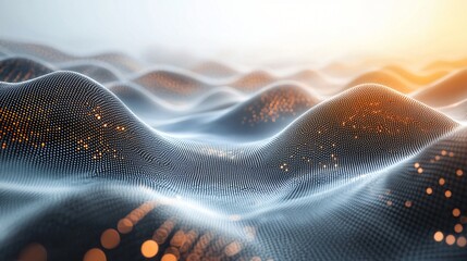 Abstract data waves, glowing, digital landscape, technology background