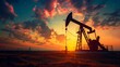 © Prostock-studio - An oil pump jack stands tall in an open field as the sun sets, casting colorful hues across the sky, creating a striking contrast with the silhouette of the machinery.