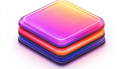 Colorful glossy squares stack; 3D render; design element; app icon