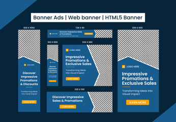 html5 banner ads design web template set, horizontal header web banner. editable google display ads 