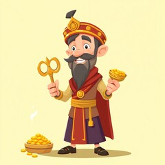 Wall Mural - an image of a cartoon character of a man with a beard and a golden pot.