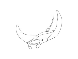 continuous one line drawing of manta ray fish in the sea. stingray fish in single line draw illustra