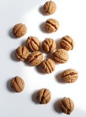 Wall Mural - an image of a group of walnuts on a white surface.