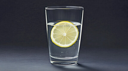 Canvas Print - Refreshing sparkling water with lemon slice served in a clear glass against dark backdrop