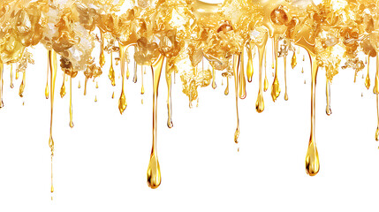 Wall Mural - Falling golden honey dripping from a spoon, isolated on a white background