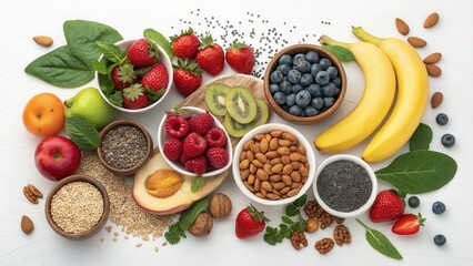 a vibrant array of healthy fruits, nuts, and seeds for a nutritious and delicious diet
