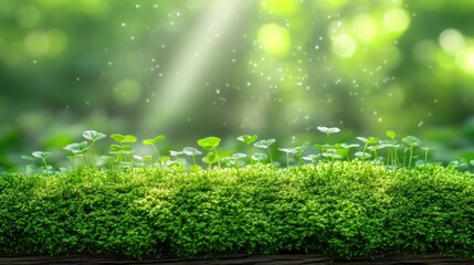 Wall Mural - Sprouting moss, forest, sunlight, rain, growth, nature, background, eco