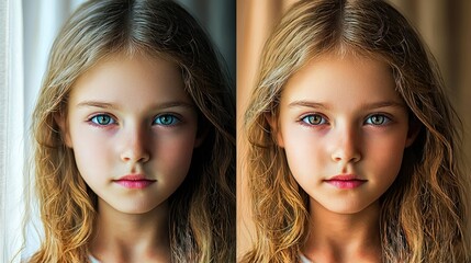 Wall Mural - a professional image enhancement process on a computer, showing the transformation of a regular phot