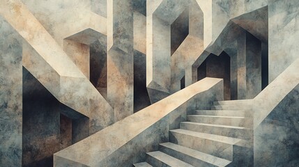 Wall Mural - Abstract Grey Concrete Staircase Architecture Soft Light. AI Generated