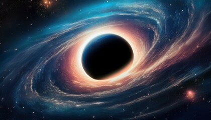 Wall Mural - scary black hole in space, digital illustration; planet with atmosphere and universe