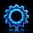 © azi - Glowing neon blue gear cogwheel on black background.