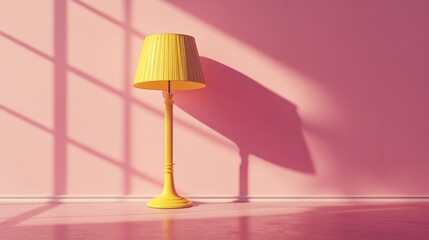 Poster - Minimalistic Yellow Lamp Stand Against Pink Wall