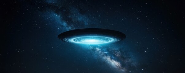 Wall Mural - mysterious ufo flying above a stunning galactic background