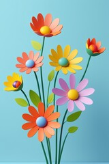 Wall Mural - brightly colored paper flowers in a vase on a blue surface