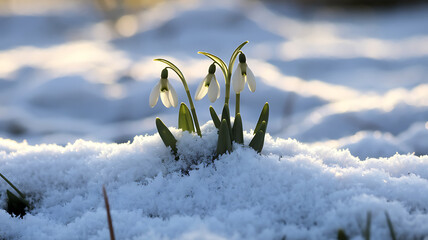 Wall Mural - Snowdrops Emerging from Winter Snow