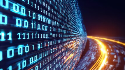 Abstract Data Stream with Colorful Binary Code Flowing Through Space